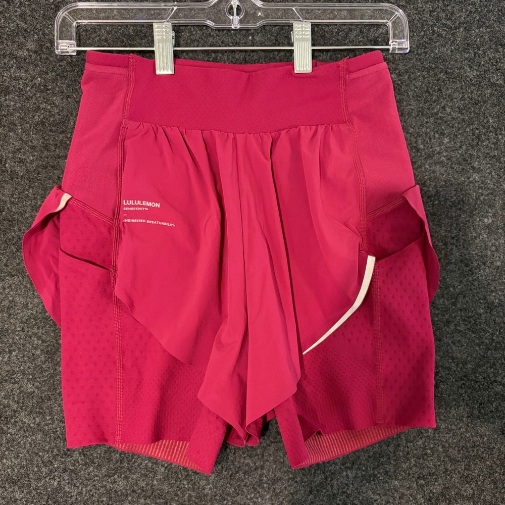 Lululemon SenseKnit Running Shorts Pink 2-in-1 Layered Pockets Womens 4